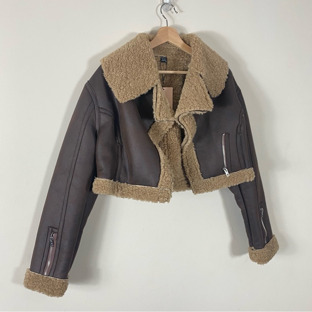SHEIN X Carly Lawrence Khaki Fluffy Faux Shearling Jacket Brown - US 4/S - Picture 12 of 16